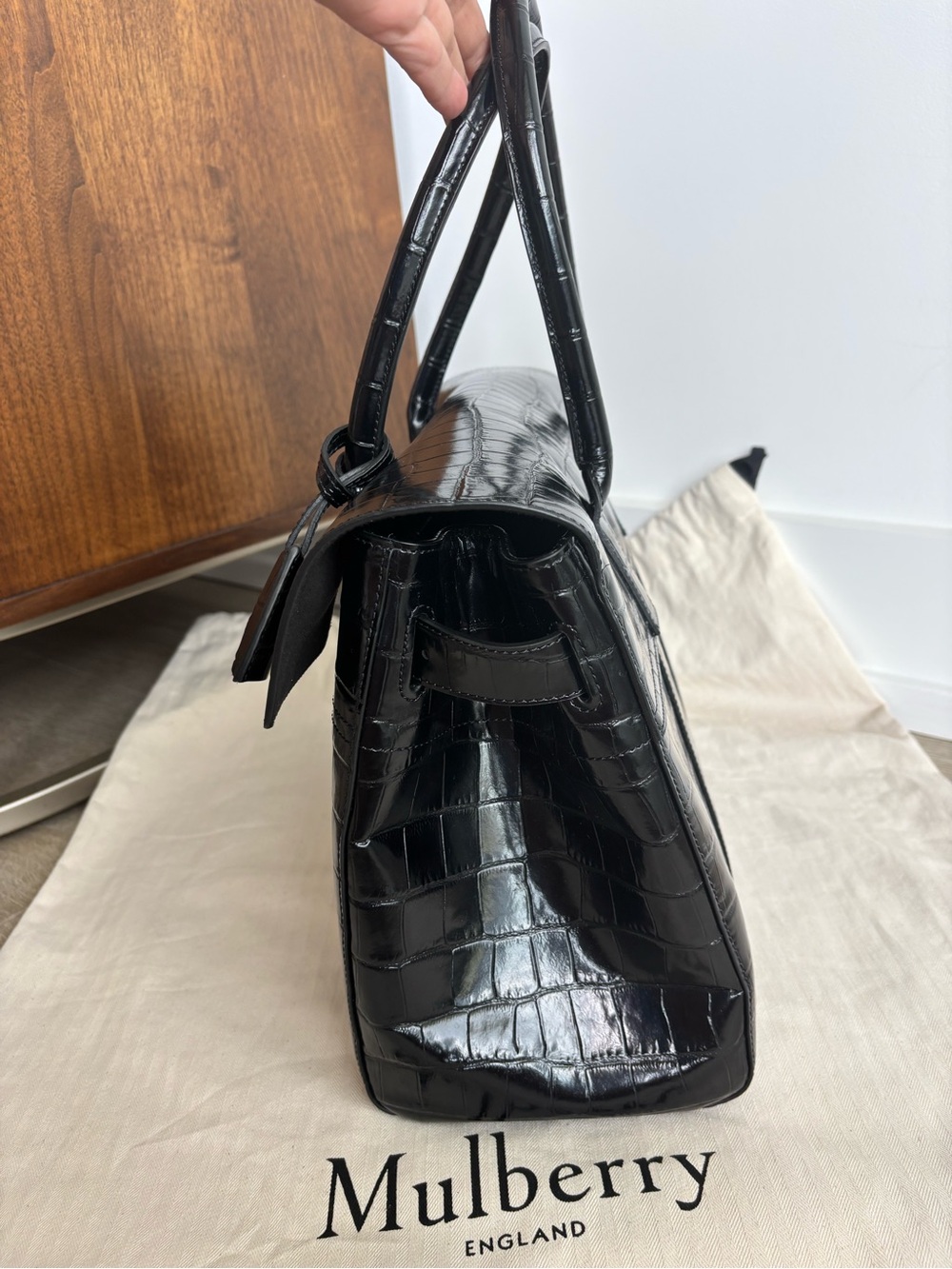 Mulberry Black Croc-Effect Bayswater Top-Handle Satchel with Gold Hardware - Picture 8 of 16
